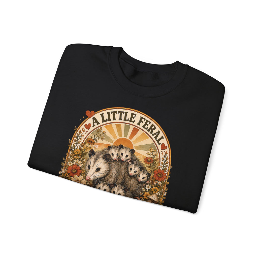 Retro Cute Opossum Sweatshirt | Vintage Floral Design, 1970's Style Sweatshirt Graphic
