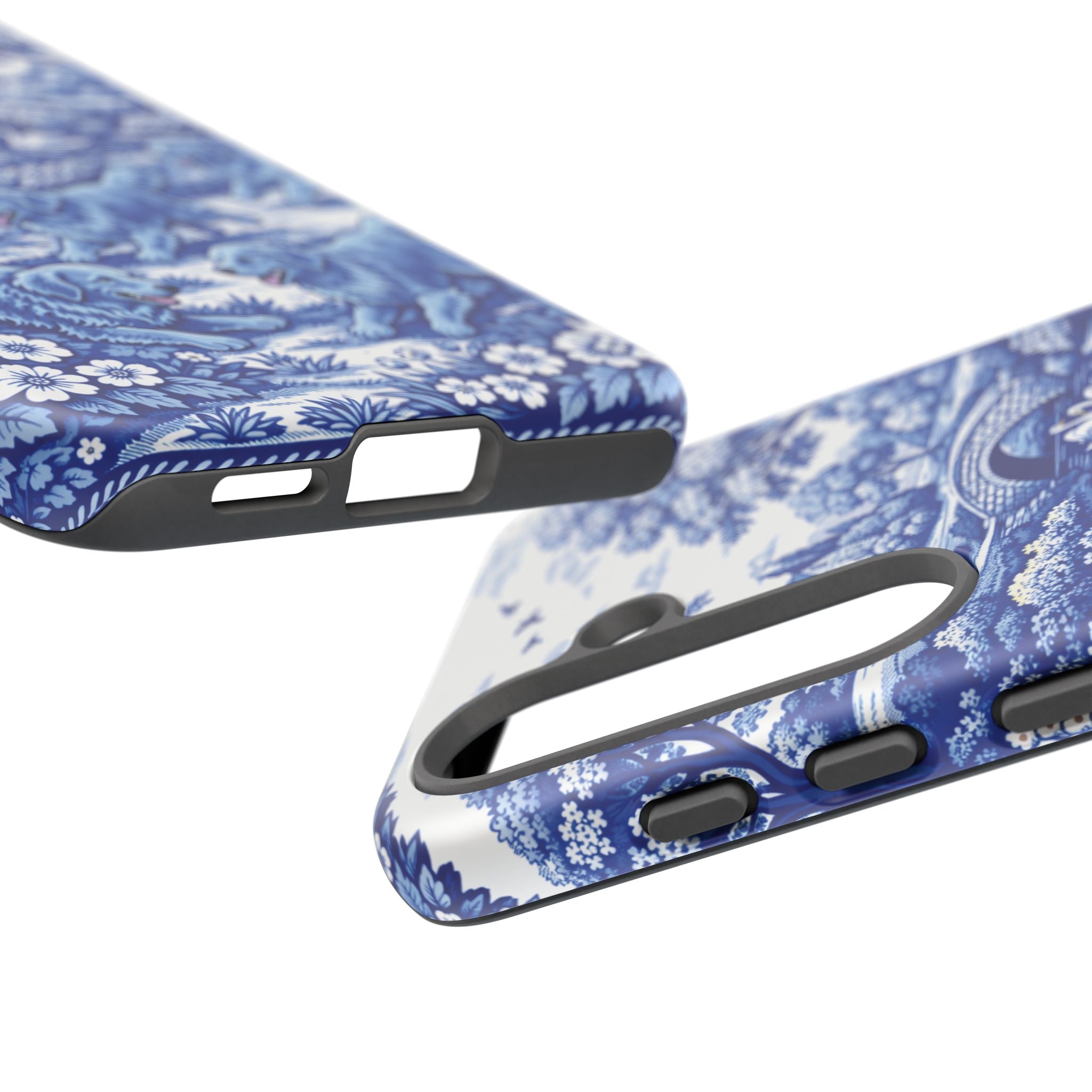 Golden Retriever Tough Phone Case, Chinoiserie Blue Dog Pattern, French Toile Aesthetic