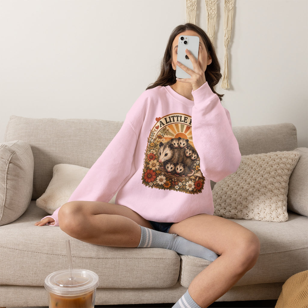 Retro Cute Opossum Sweatshirt | Vintage Floral Design, 1970's Style Sweatshirt Graphic