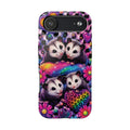 Cute 90's Retro Opossums Phone Case | Neon Flowers, Checkerboard Design Iphone Samsung Phone Case