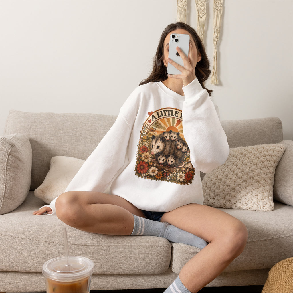 Retro Cute Opossum Sweatshirt | Vintage Floral Design, 1970's Style Sweatshirt Graphic