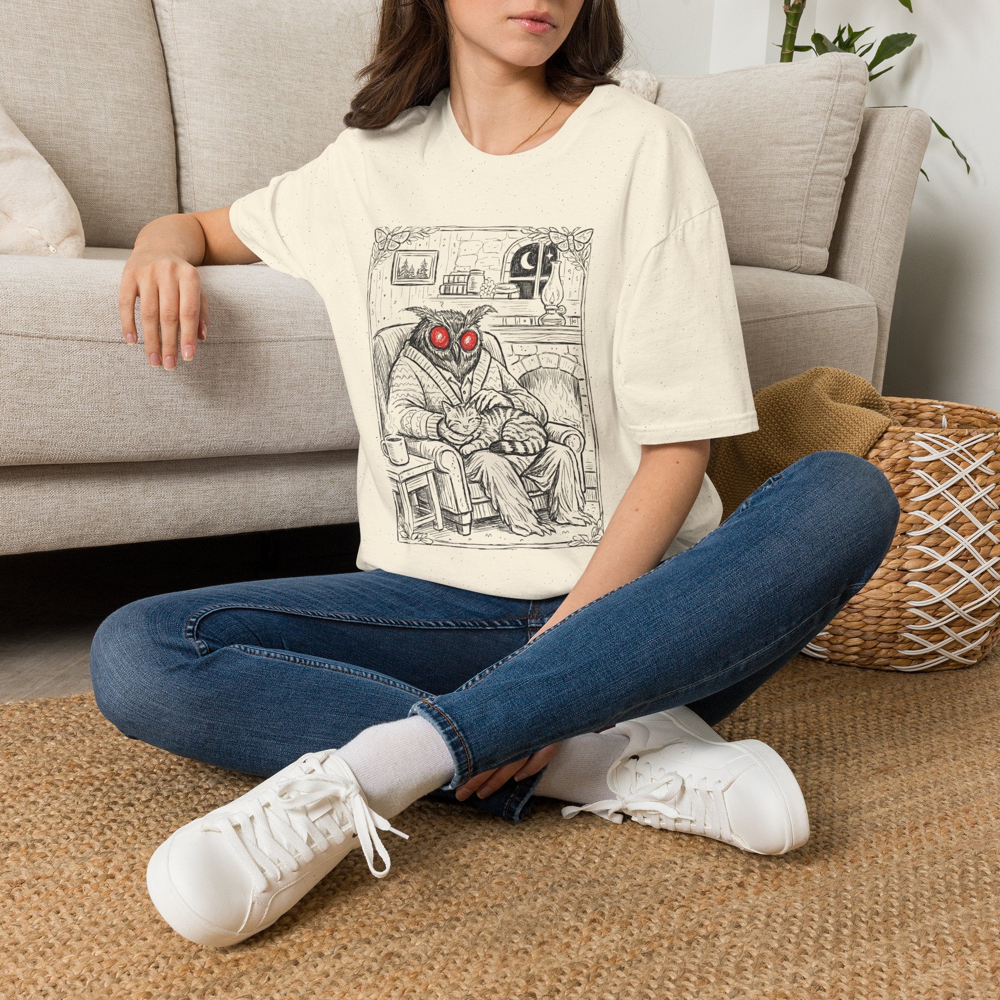 Mothman Illustration T-Shirt, Cryptid Style Vintage Sketch, Cryptid Artwork, Soft Cotton Tee