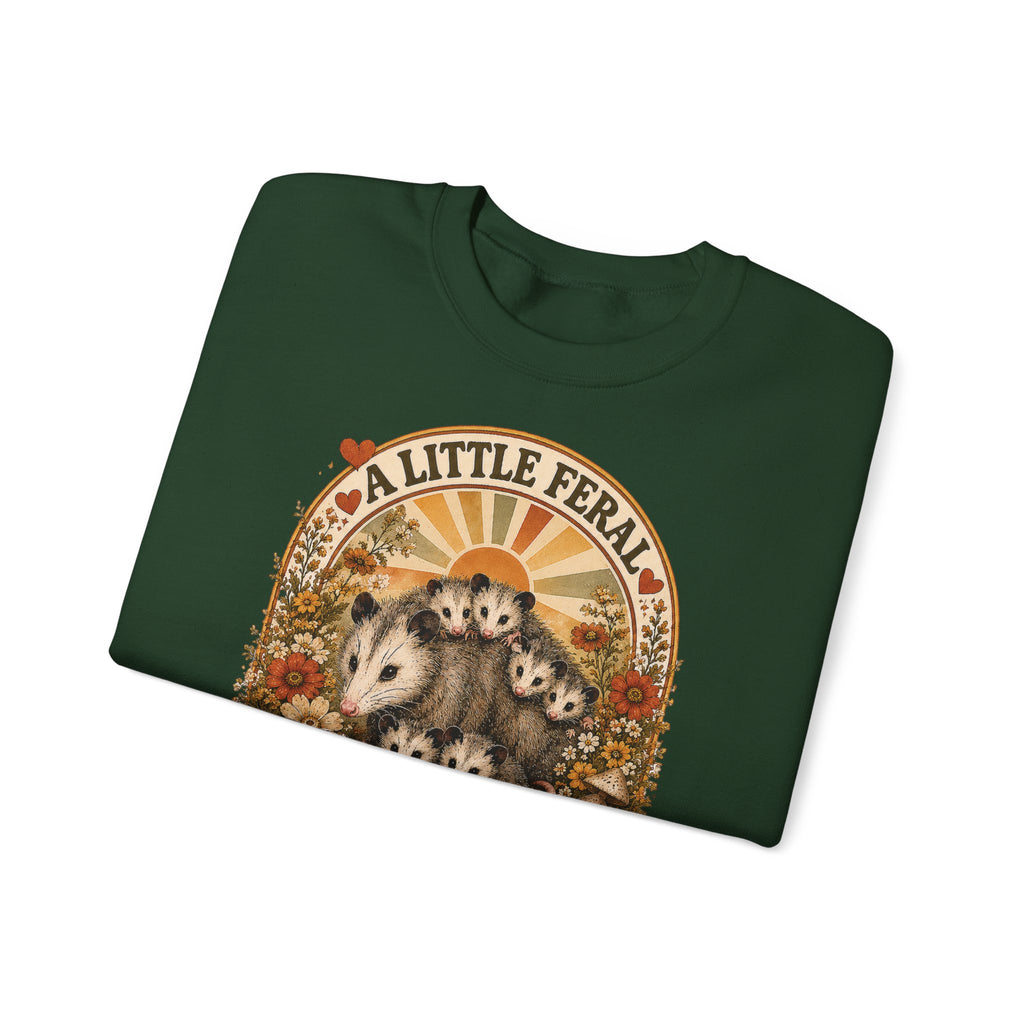 Retro Cute Opossum Sweatshirt | Vintage Floral Design, 1970's Style Sweatshirt Graphic