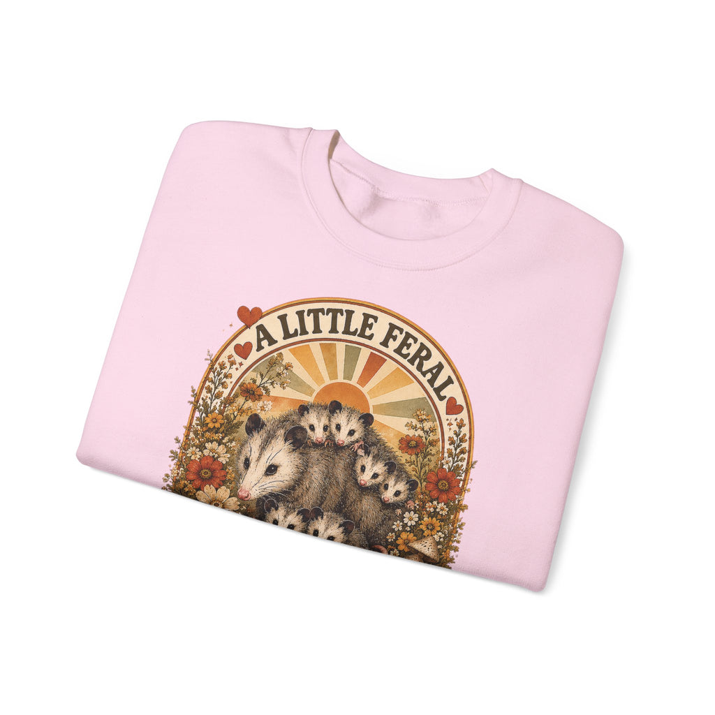 Retro Cute Opossum Sweatshirt | Vintage Floral Design, 1970's Style Sweatshirt Graphic