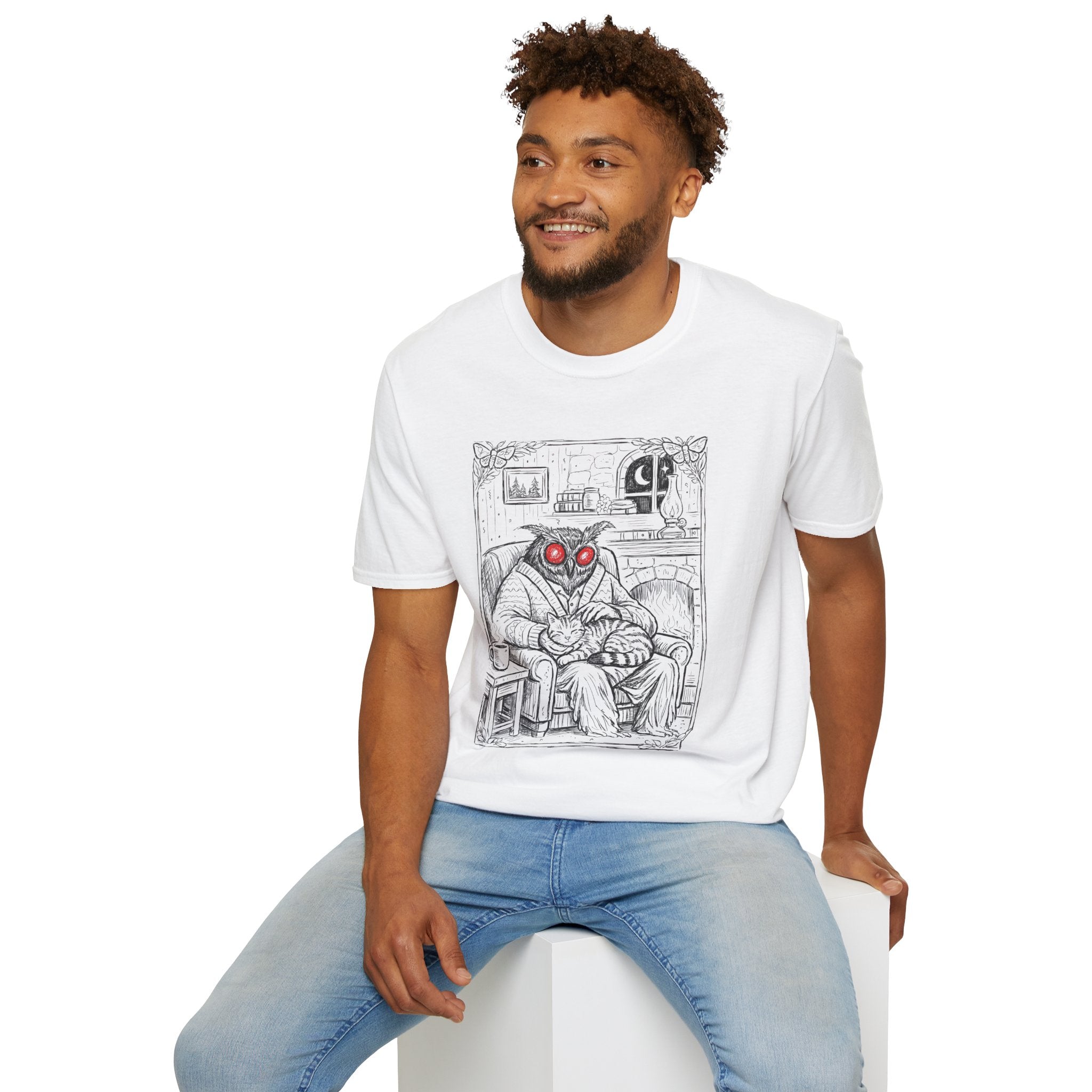 Mothman Illustration T-Shirt, Cryptid Style Vintage Sketch, Cryptid Artwork, Soft Cotton Tee
