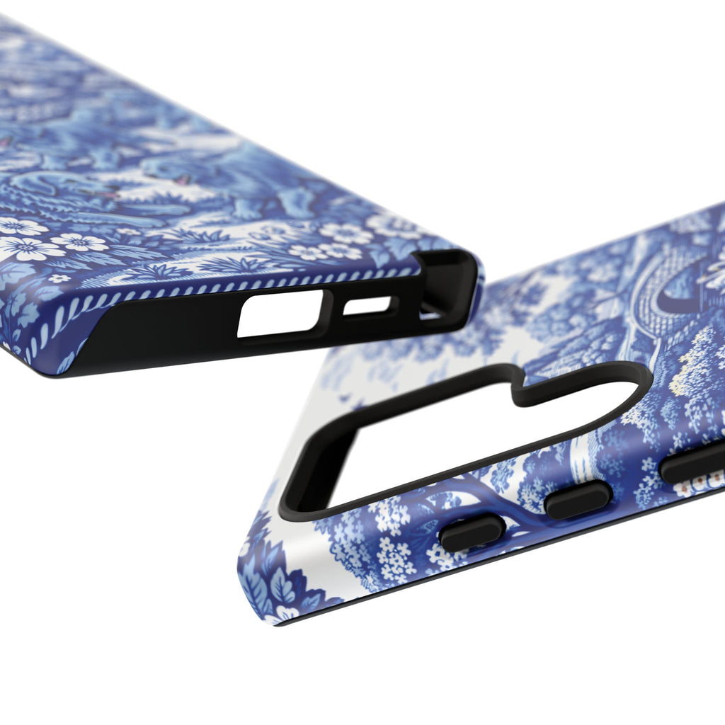 Golden Retriever Tough Phone Case, Chinoiserie Blue Dog Pattern, French Toile Aesthetic
