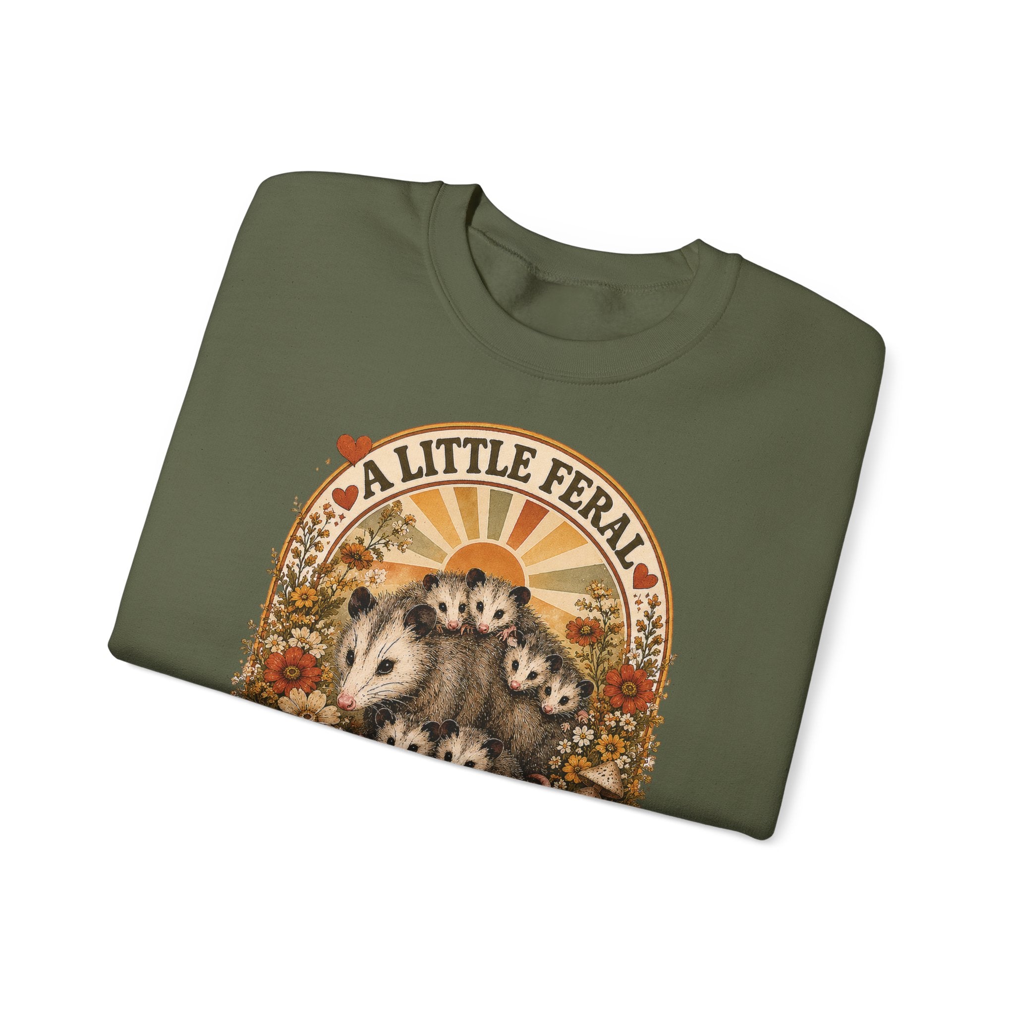 Retro Cute Opossum Sweatshirt | Vintage Floral Design, 1970's Style Sweatshirt Graphic