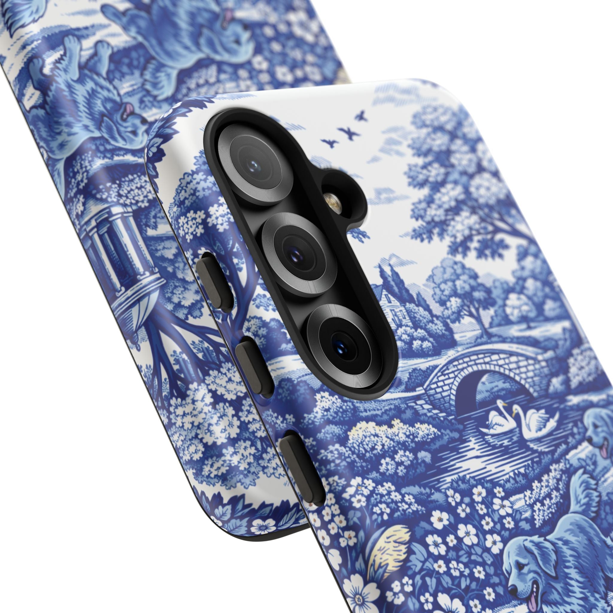 Golden Retriever Tough Phone Case, Chinoiserie Blue Dog Pattern, French Toile Aesthetic