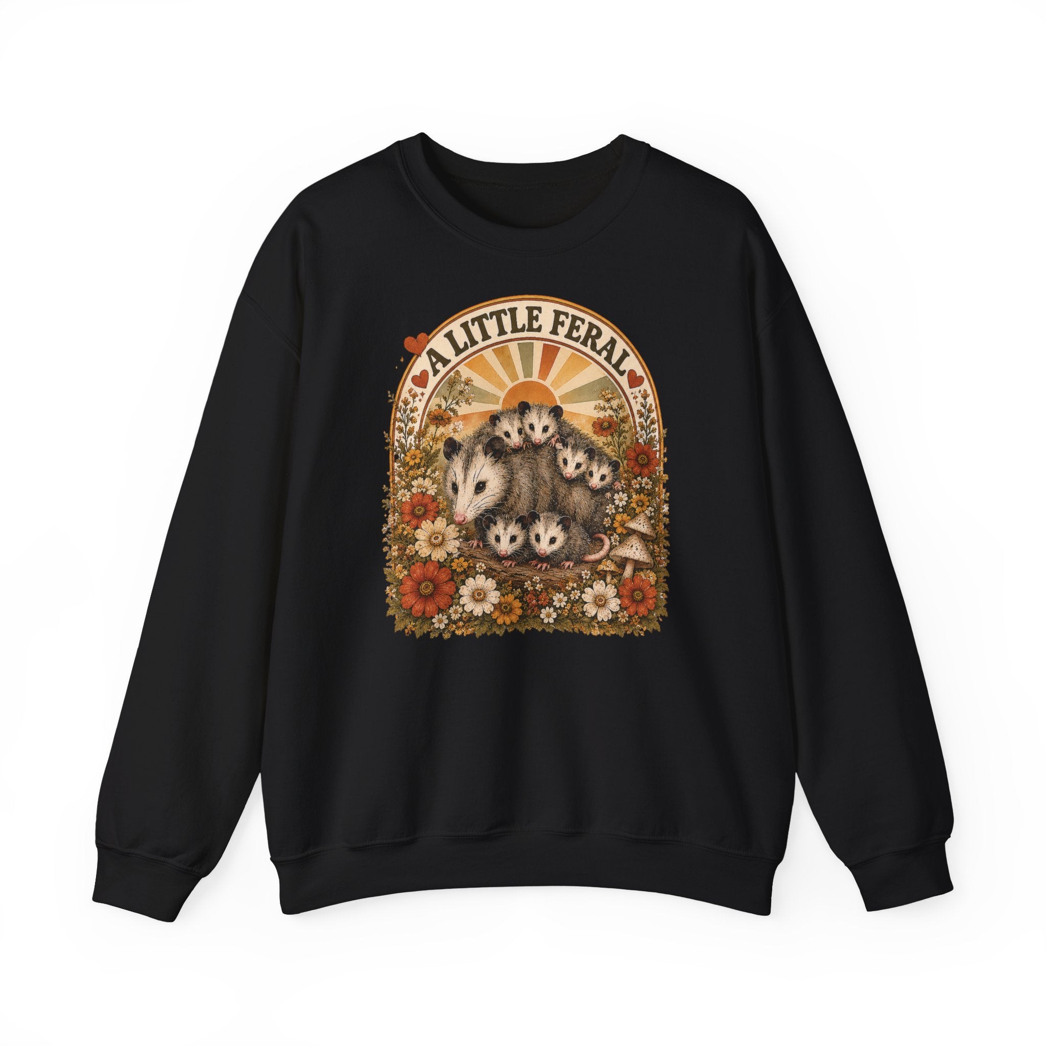 Retro Cute Opossum Sweatshirt | Vintage Floral Design, 1970's Style Sweatshirt Graphic