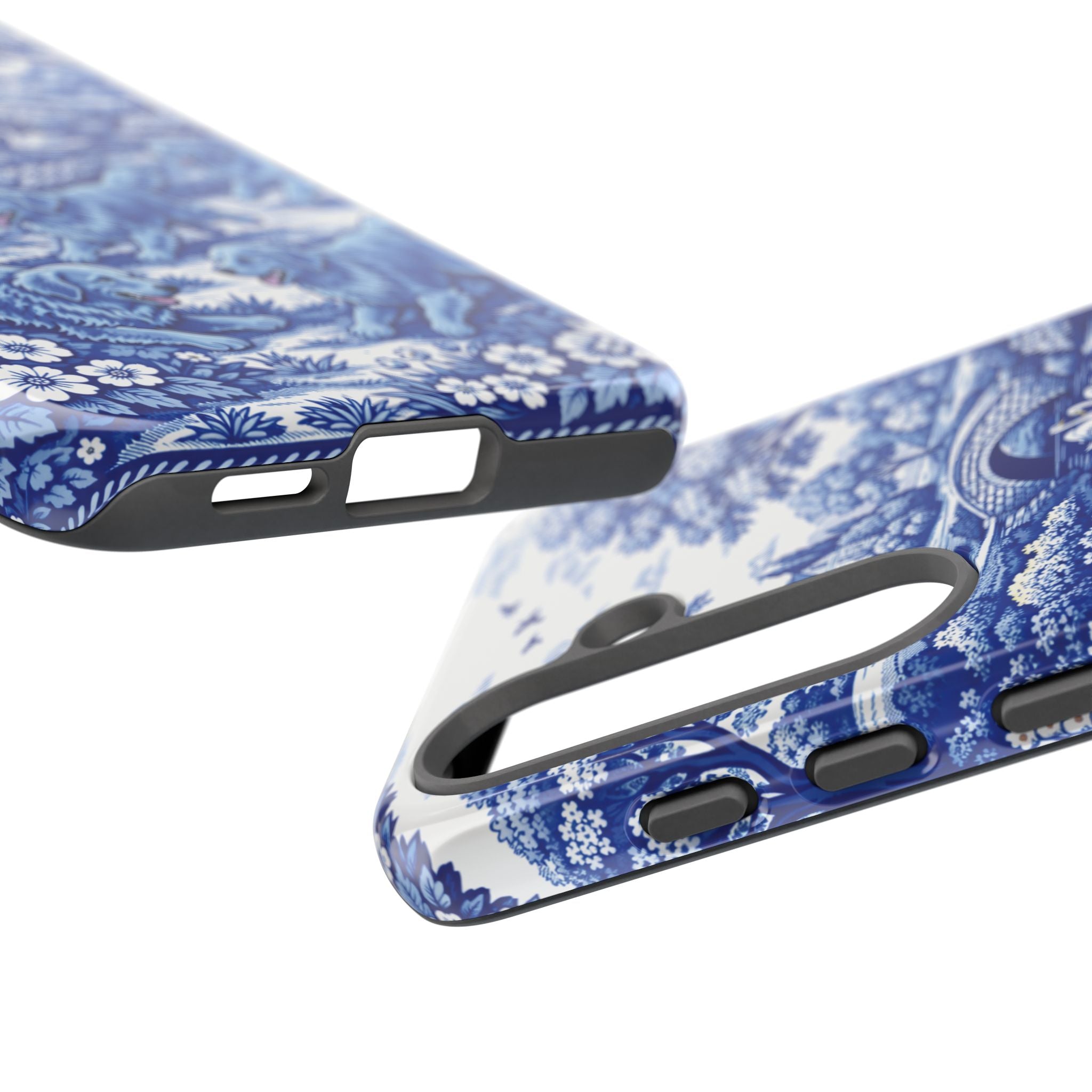 Golden Retriever Tough Phone Case, Chinoiserie Blue Dog Pattern, French Toile Aesthetic