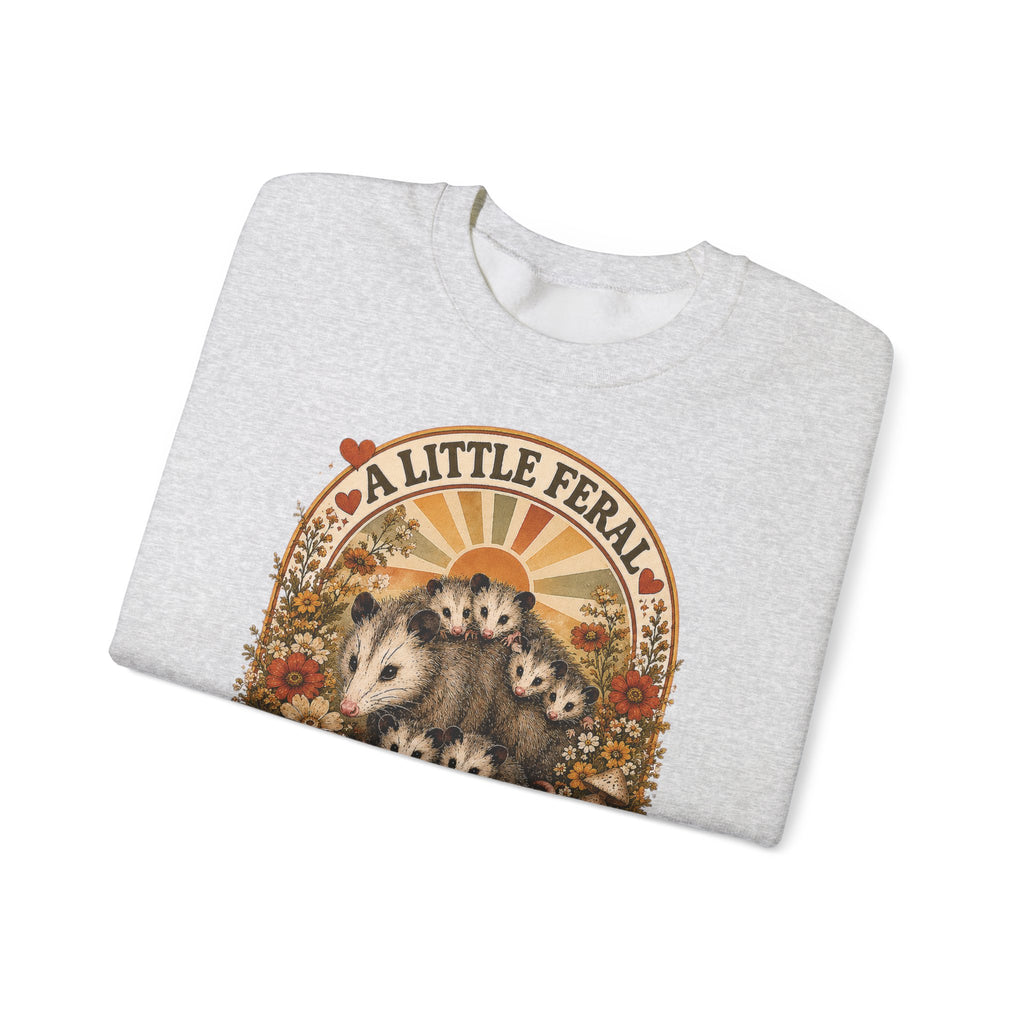 Retro Cute Opossum Sweatshirt | Vintage Floral Design, 1970's Style Sweatshirt Graphic