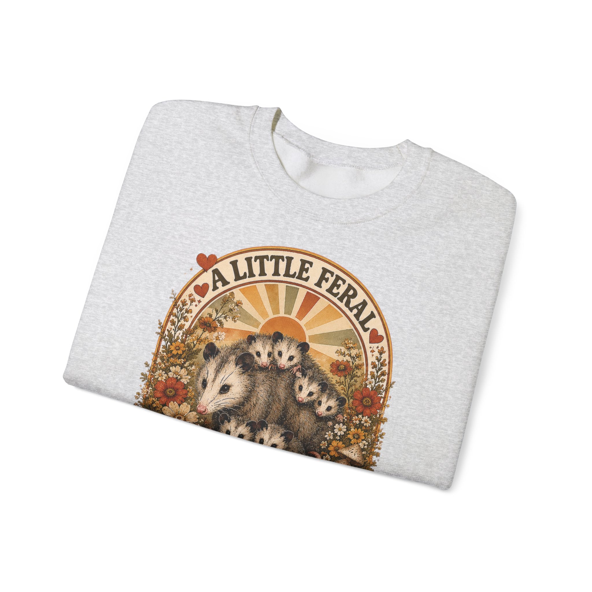 Retro Cute Opossum Sweatshirt | Vintage Floral Design, 1970's Style Sweatshirt Graphic
