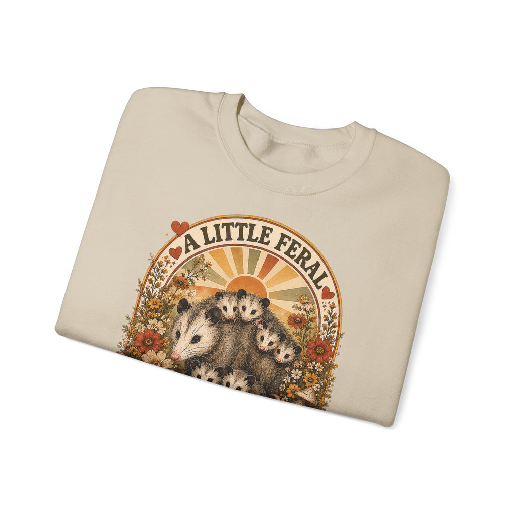 Retro Cute Opossum Sweatshirt | Vintage Floral Design, 1970's Style Sweatshirt Graphic
