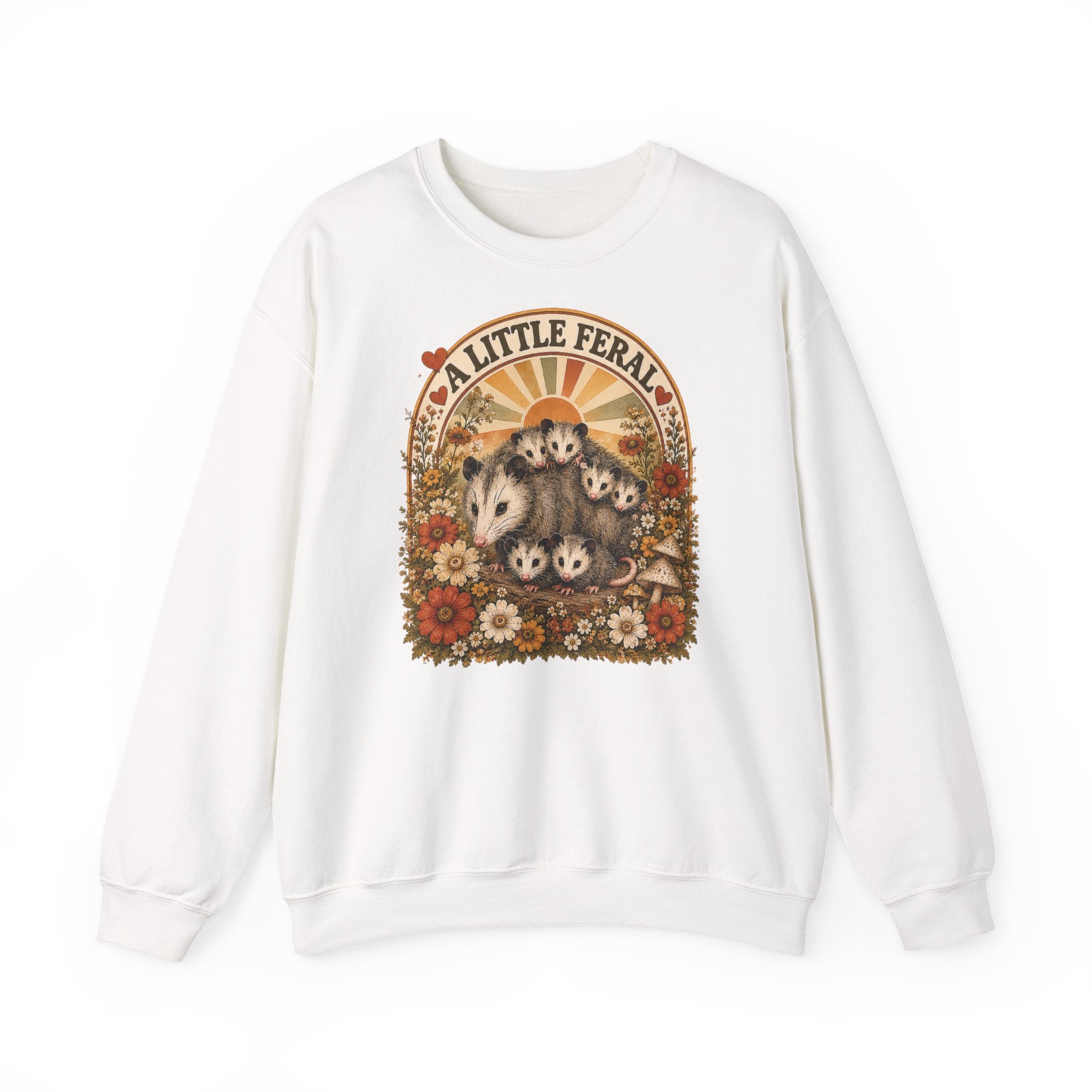 Retro Cute Opossum Sweatshirt | Vintage Floral Design, 1970's Style Sweatshirt Graphic