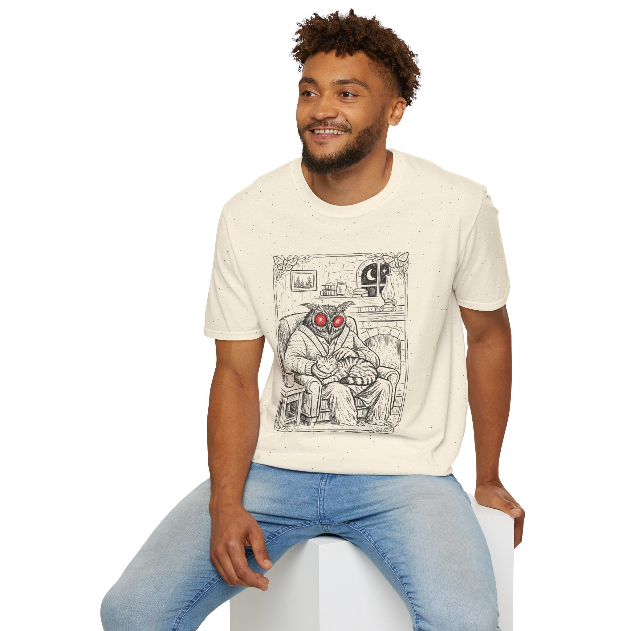 Mothman Illustration T-Shirt, Cryptid Style Vintage Sketch, Cryptid Artwork, Soft Cotton Tee