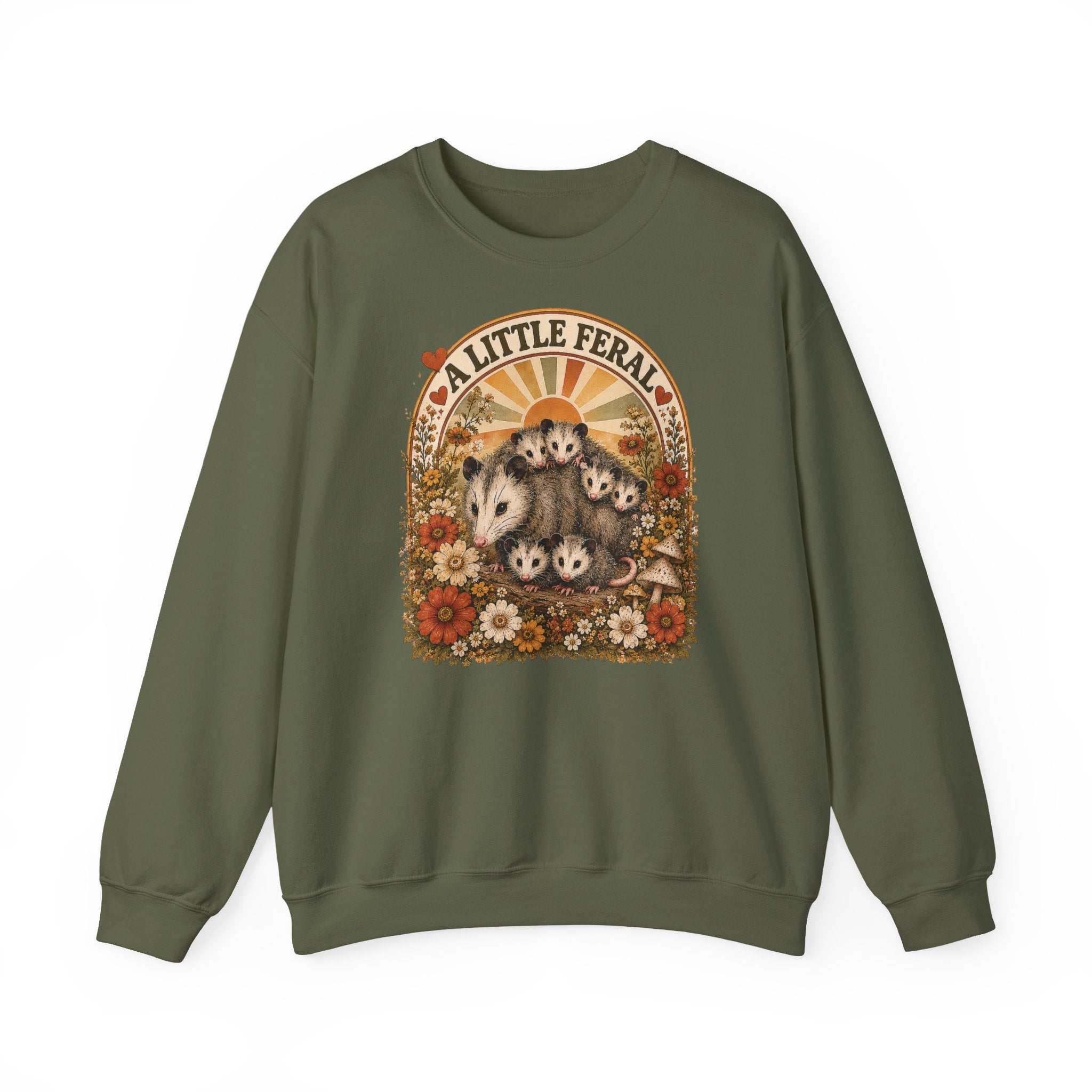 Retro Cute Opossum Sweatshirt | Vintage Floral Design, 1970's Style Sweatshirt Graphic