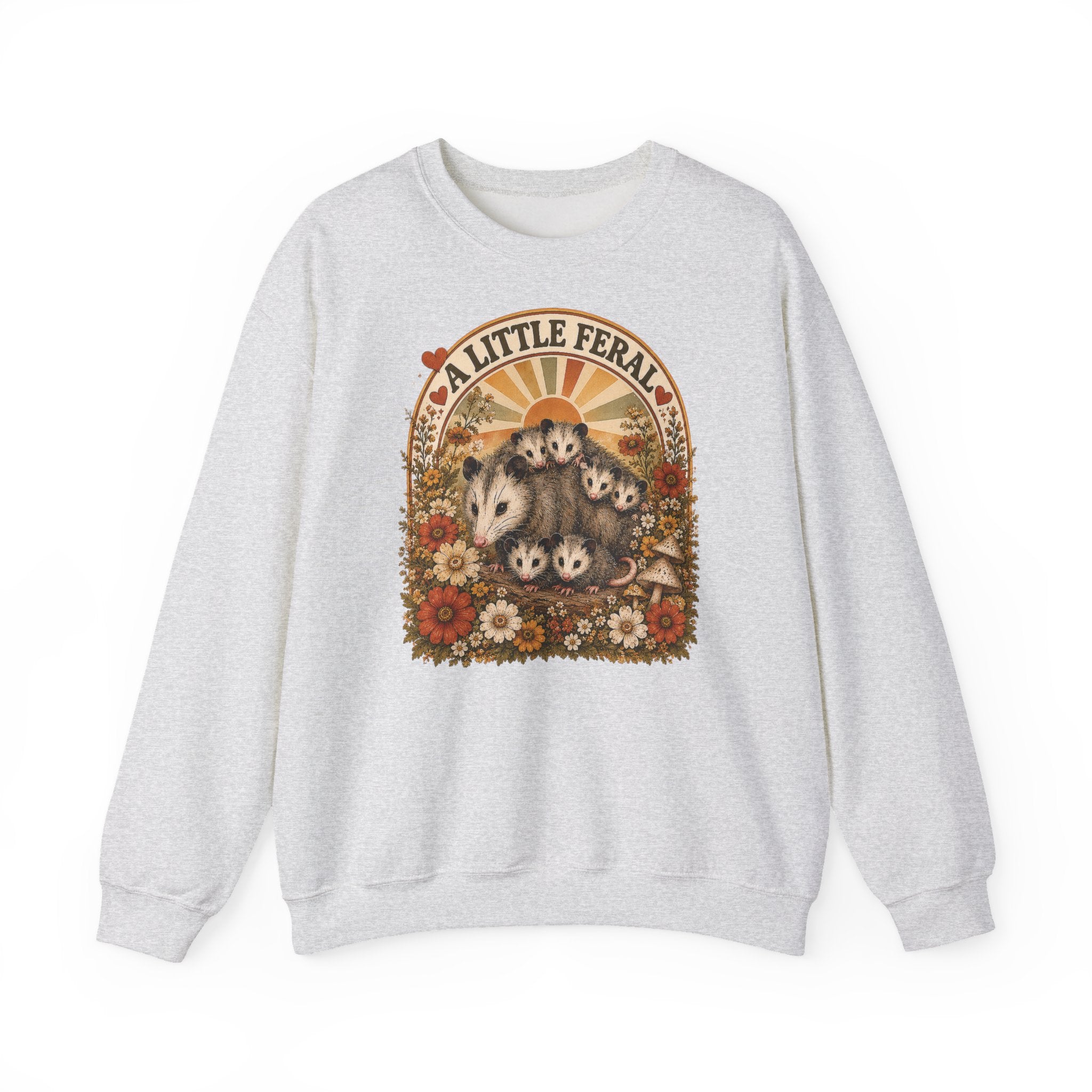 Retro Cute Opossum Sweatshirt | Vintage Floral Design, 1970's Style Sweatshirt Graphic