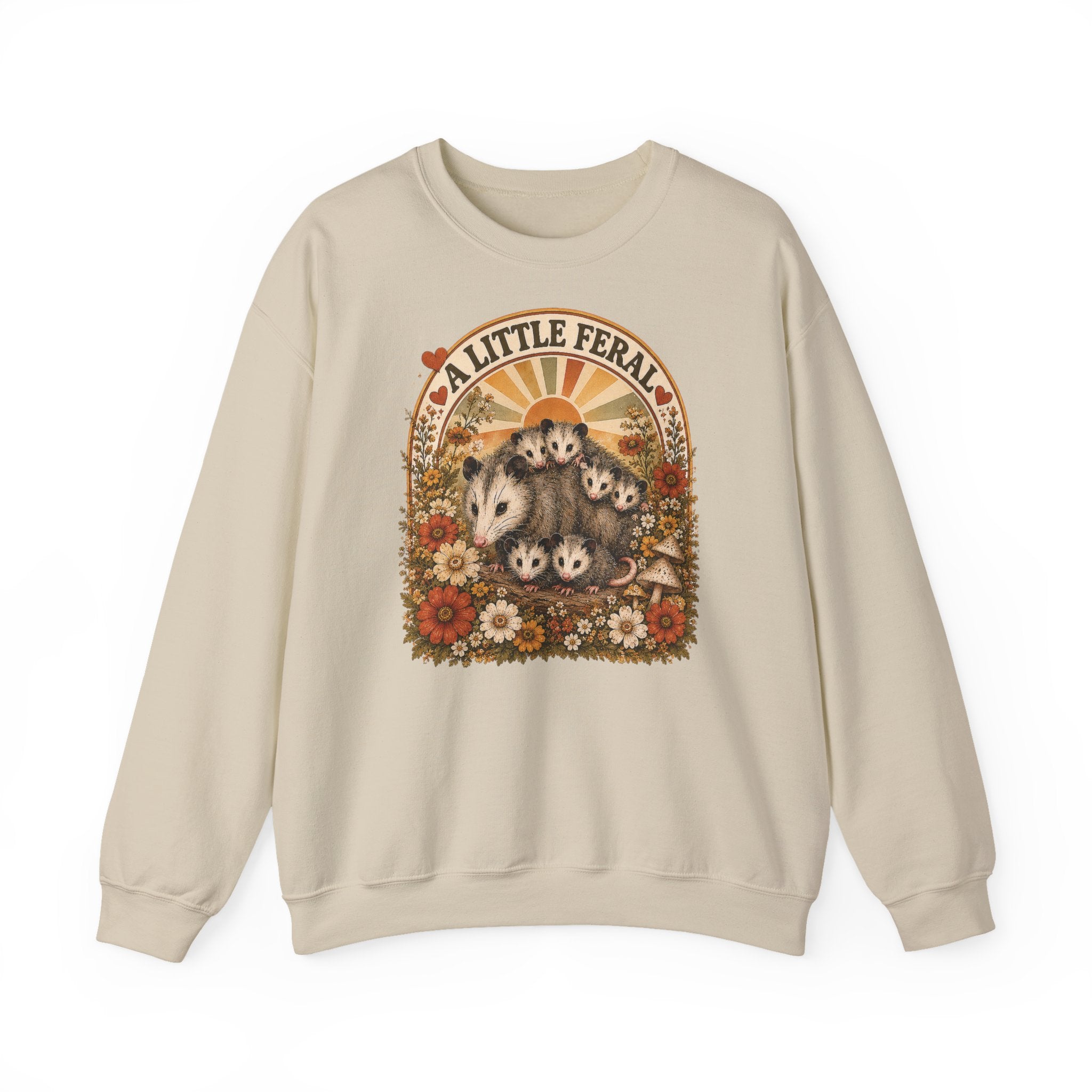 Retro Cute Opossum Sweatshirt | Vintage Floral Design, 1970's Style Sweatshirt Graphic