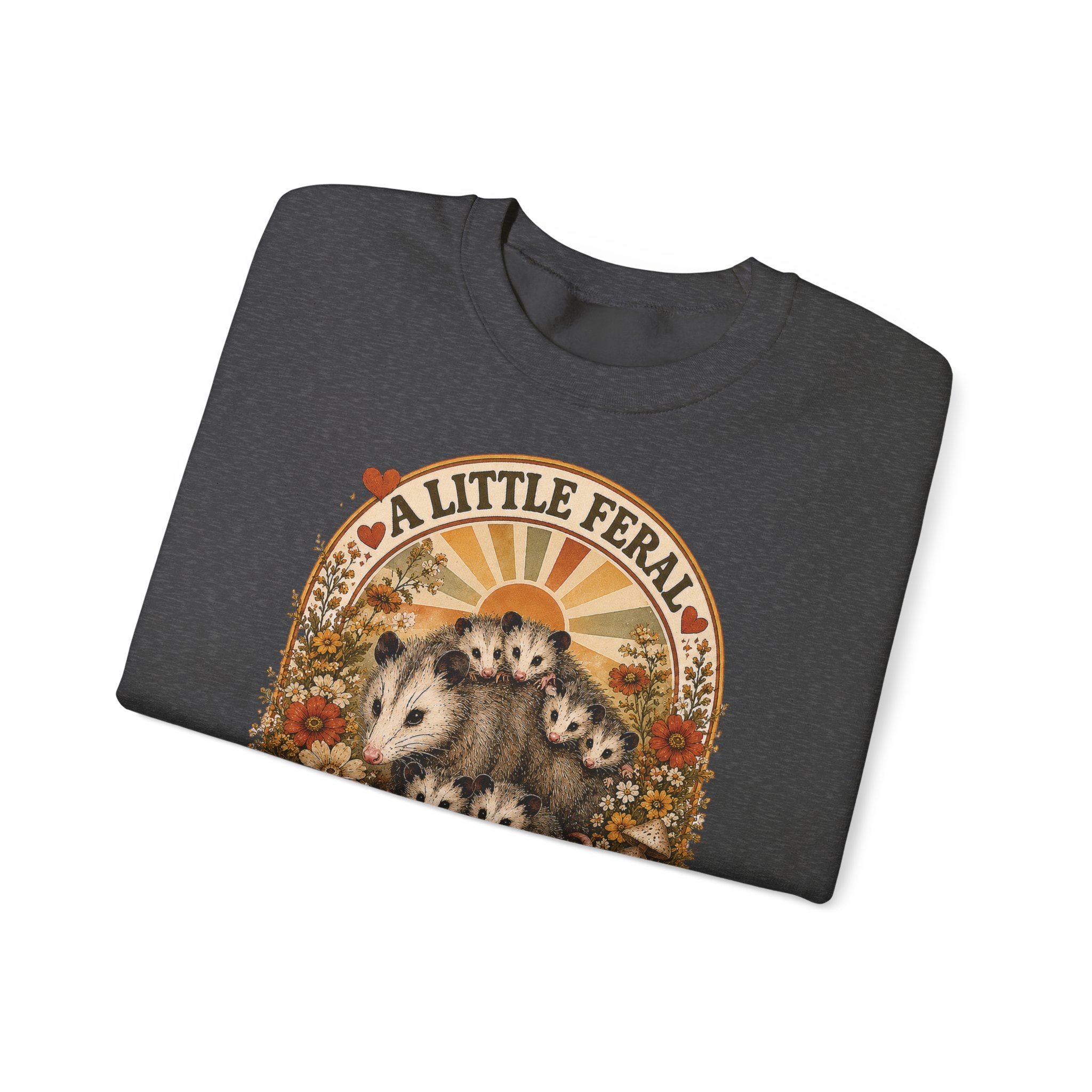 Retro Cute Opossum Sweatshirt | Vintage Floral Design, 1970's Style Sweatshirt Graphic