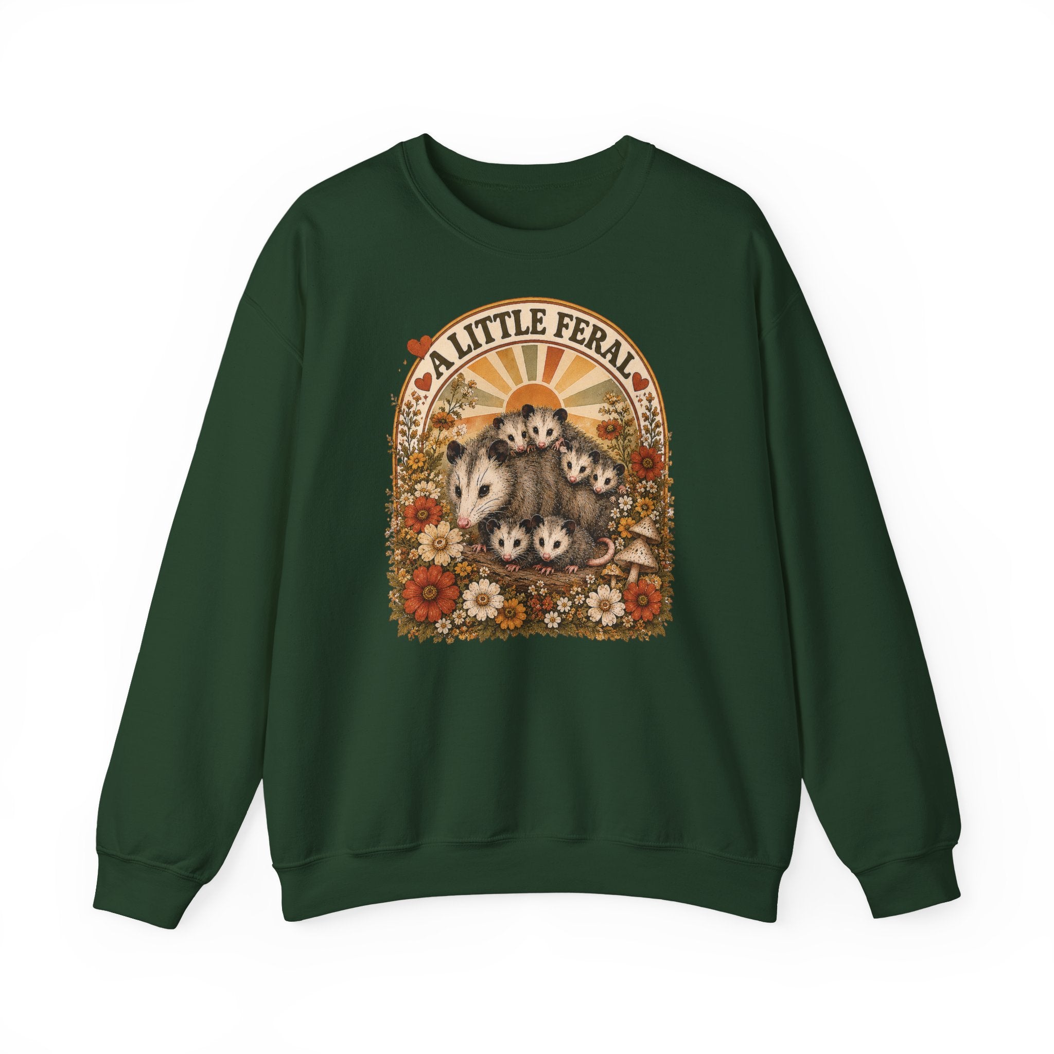 Retro Cute Opossum Sweatshirt | Vintage Floral Design, 1970's Style Sweatshirt Graphic