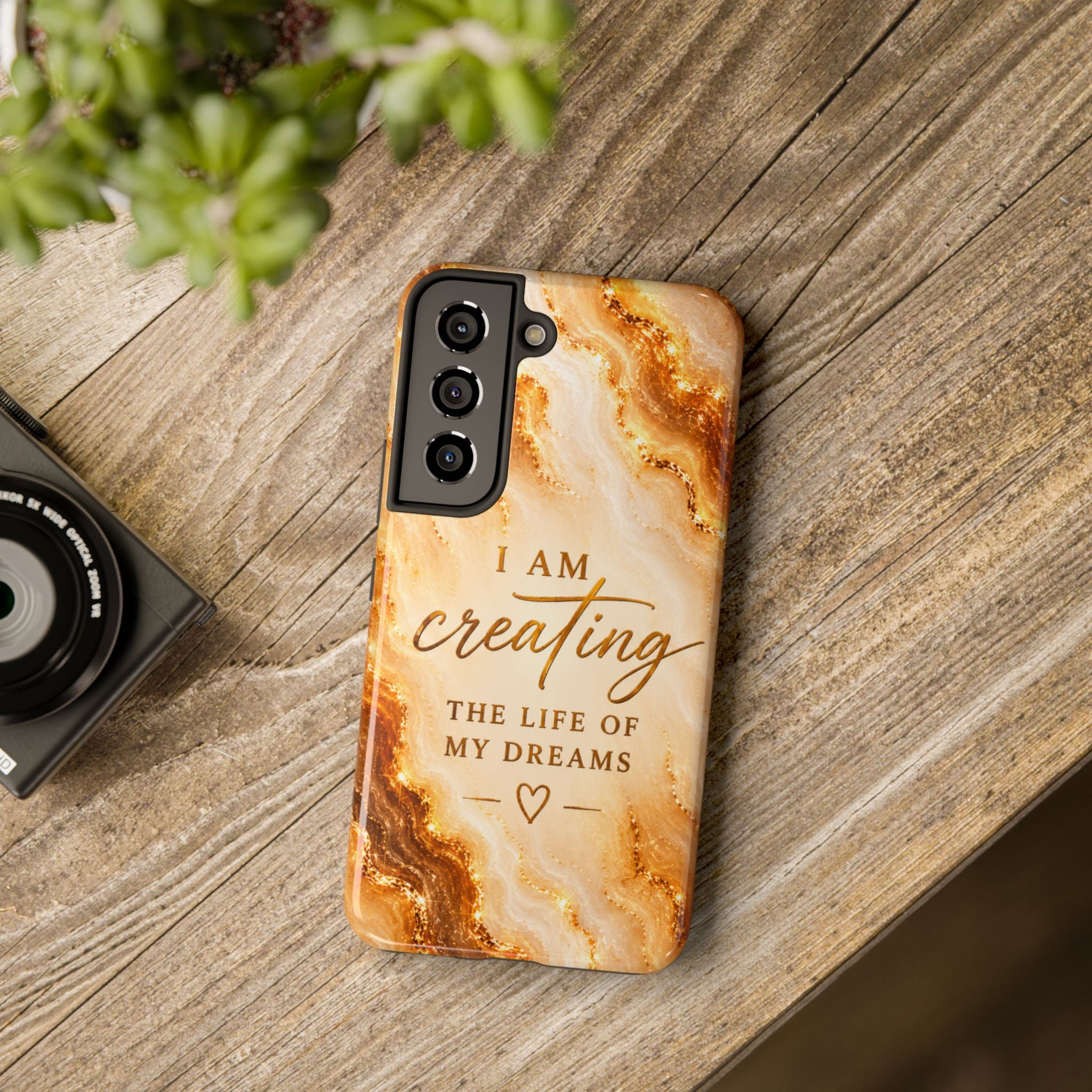 I Am Creating The Life Of My Dreams Tough Phone Case Faux Gold Marble Affirmation Iphone Samsung Galaxy Cases