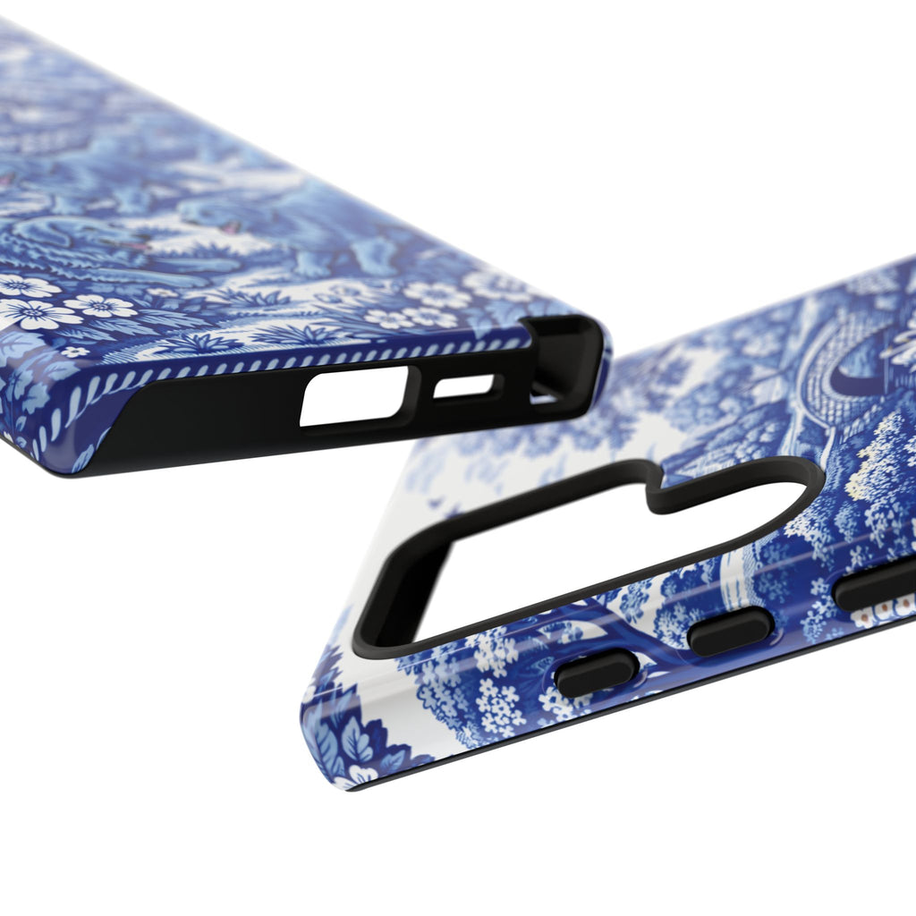 Golden Retriever Tough Phone Case, Chinoiserie Blue Dog Pattern, French Toile Aesthetic