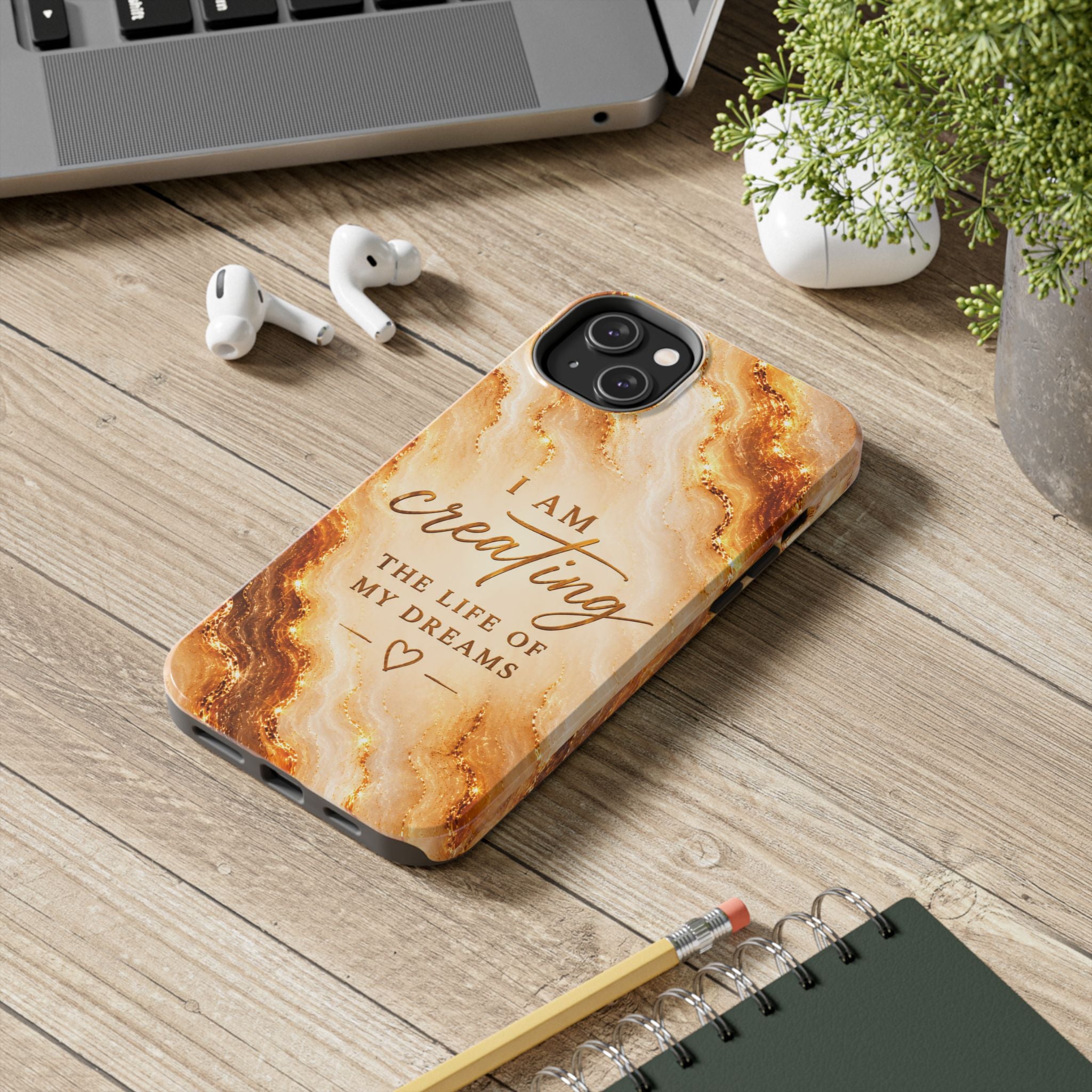I Am Creating The Life Of My Dreams Tough Phone Case Faux Gold Marble Affirmation Iphone Samsung Galaxy Cases