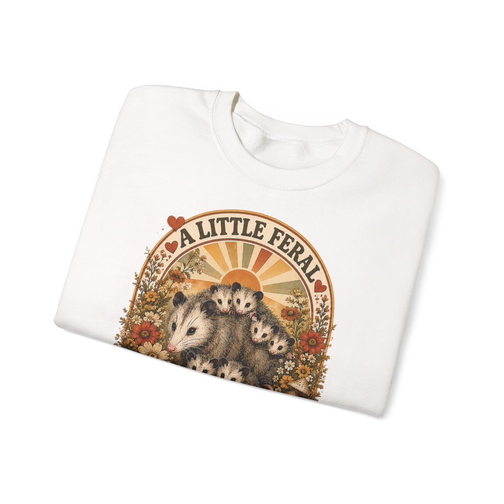 Retro Cute Opossum Sweatshirt | Vintage Floral Design, 1970's Style Sweatshirt Graphic
