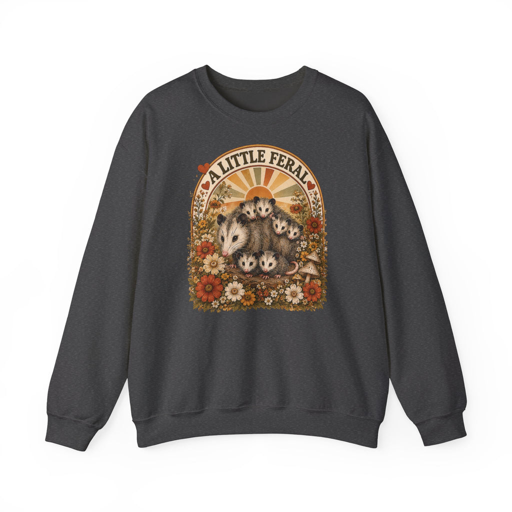 Retro Cute Opossum Sweatshirt | Vintage Floral Design, 1970's Style Sweatshirt Graphic