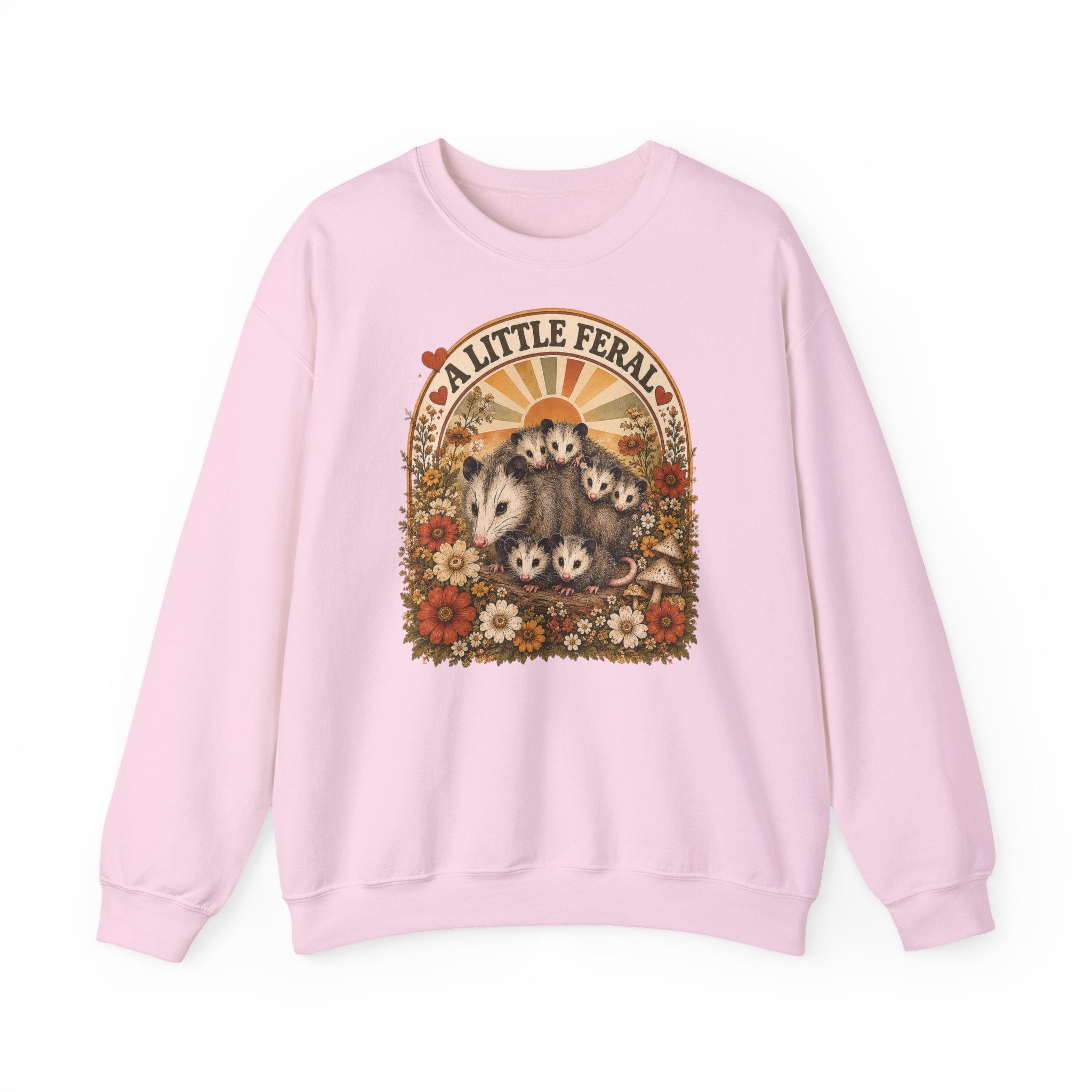 Retro Cute Opossum Sweatshirt | Vintage Floral Design, 1970's Style Sweatshirt Graphic